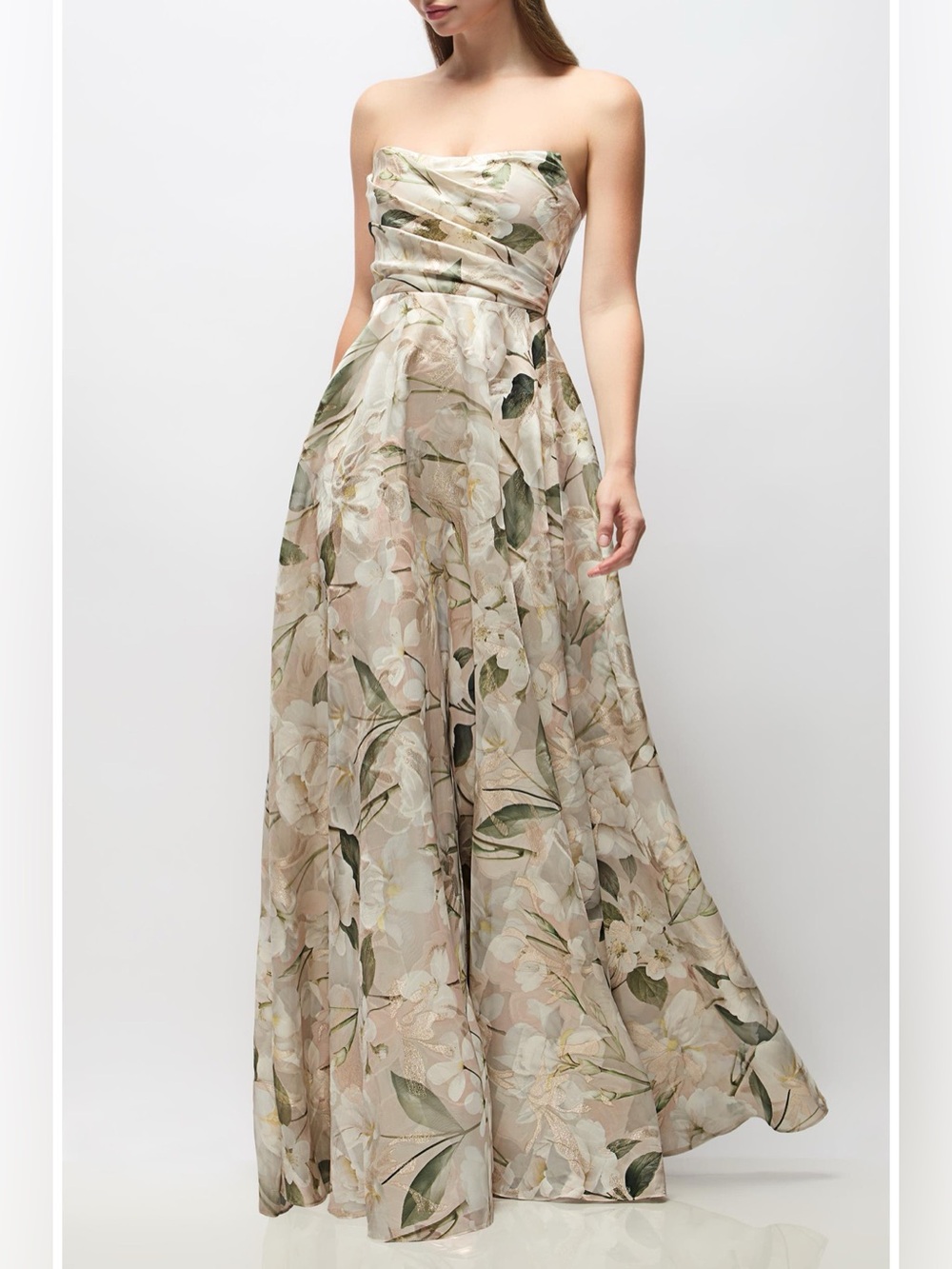 NEW Dessy Collection 3187 Alden Metallic Plumeria Strapless Organza Gown, Sz 6